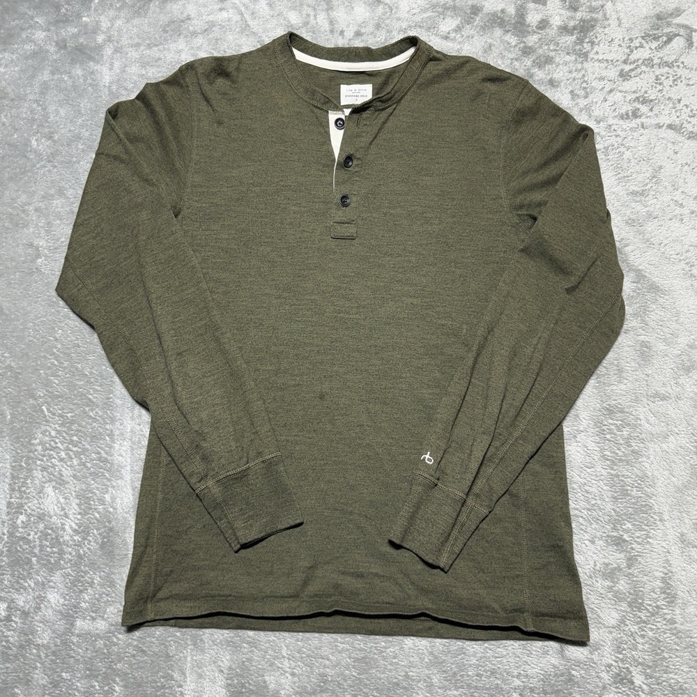 Rag & Bone Standard Issue Henley Shirt Mens Medium M Green Long Sleeve